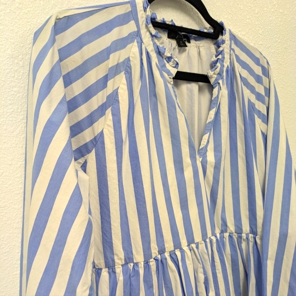 J. Crew Striped Blue/White Tiered Popover Cotton Dress sz M Preppy Minimalist - Picture 7 of 12